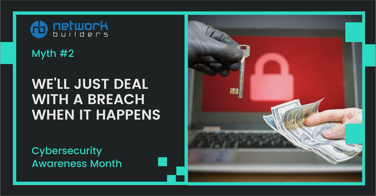 NBITtweet's tweet photo. Paying for proper security and training is much cheaper than trying to recover from a single breach. In fact, many organizations that suffer a data breach don’t recover at all. Preventative breach measures will go a long way to help protect you. #CybersecurityAwarenessMonth #NBIT https://t.co/ewSWsTJ1zq