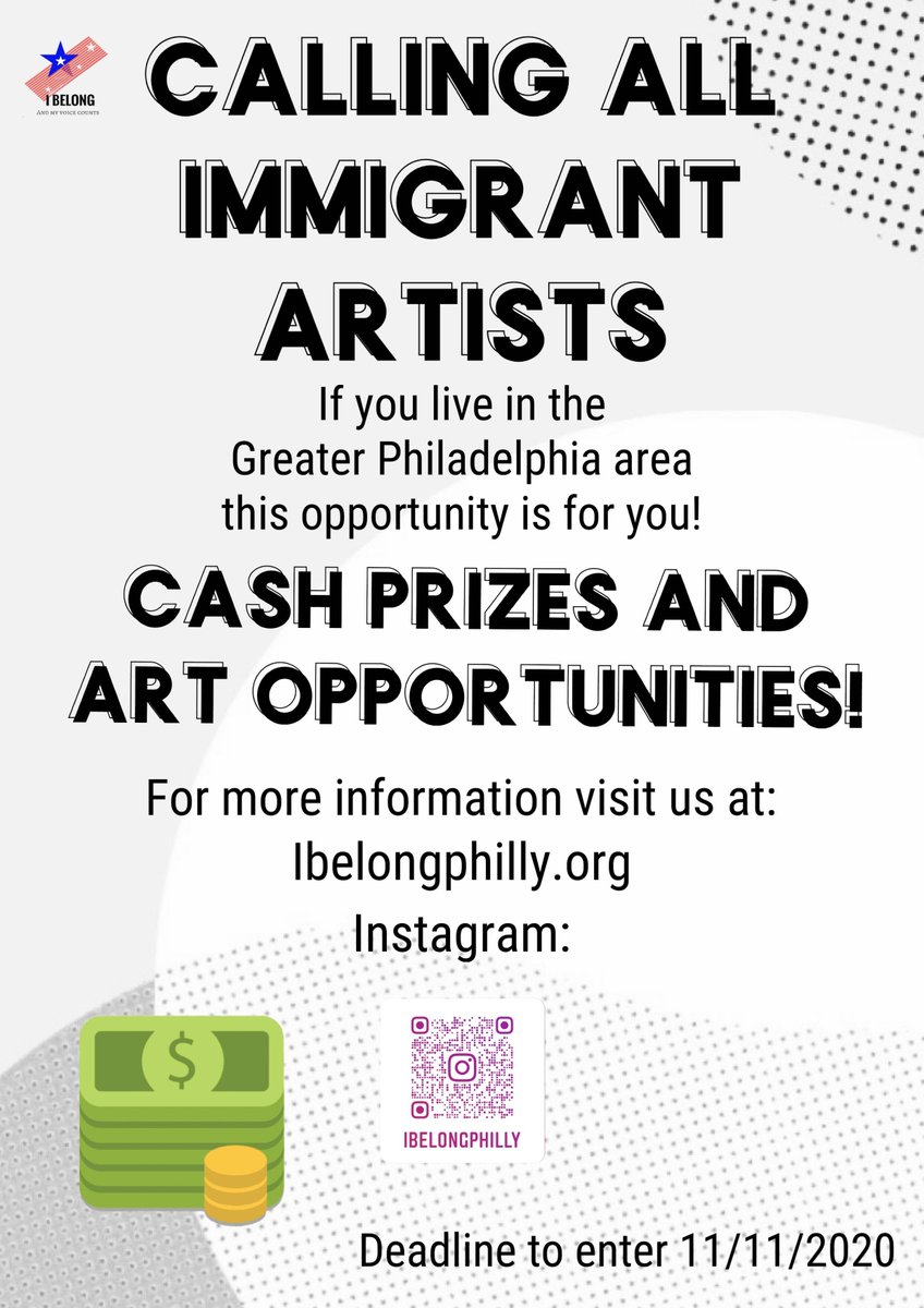 Calling all immigrant artist! If you live in the Greater Philadelphia area, here is a great opportunity to get exposure for your art, and even win a cash prize. For more information, visit Ibelongphilly.org.