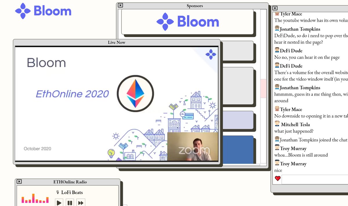 Next sponsor: Isaac Patka presents  @BloomThanks for supporting  #ETHOnline!