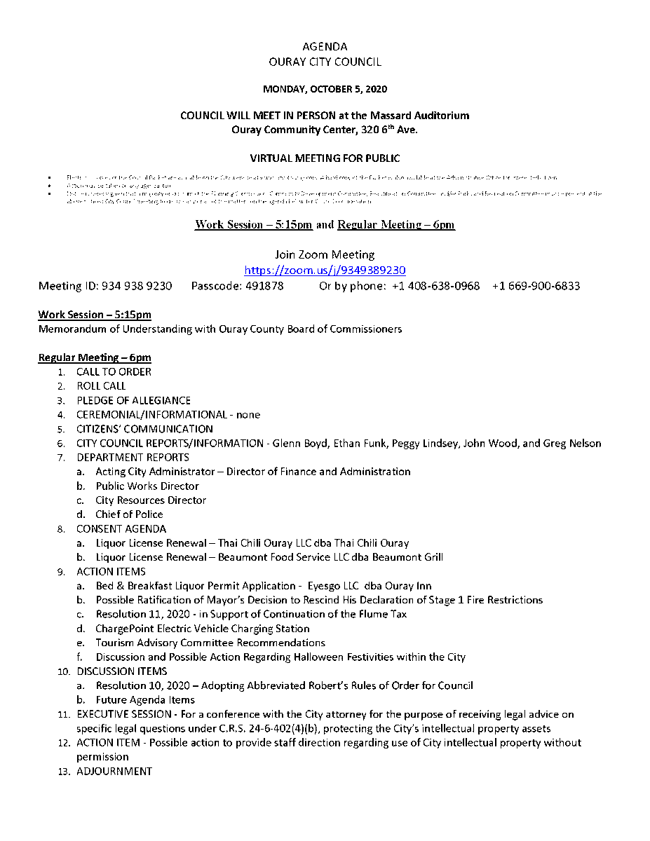 City Council meets on Monday, October 5.