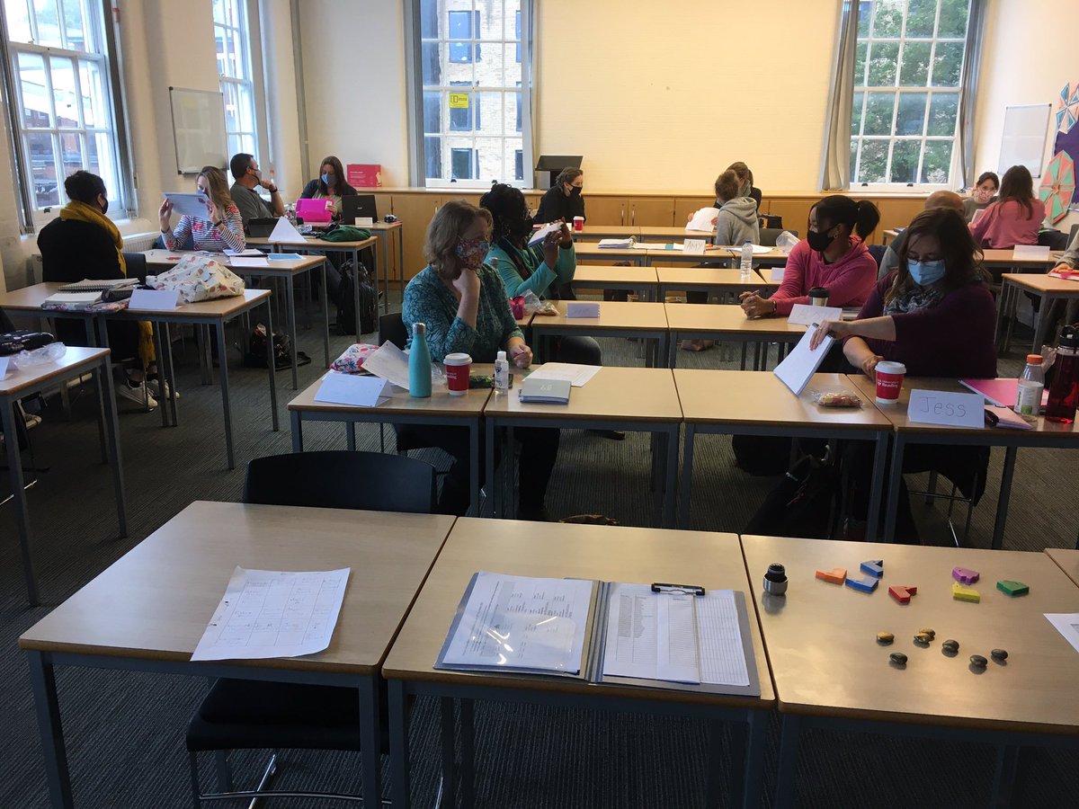 unirdgprimarysd's tweet photo. Well, we’d rather be learning about teaching early number through playing with shared resources, but with home-made double-sided counters, distancing, seating plans, masks and good ventilation there’s still a way. #ITE2020 https://t.co/C0dntvwXgW