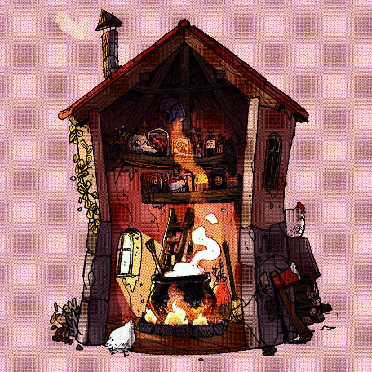 grimbanana's tweet photo. day 2 of #inventober and this is my character’s #monsterbits cooking station from whence all their elixirs and potions stem. 🦇🥘⚡️✨
i’ll add some more process steps in the comms https://t.co/CKDedLOXpS