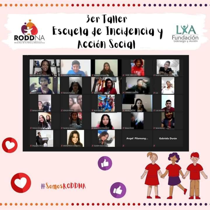 RODDNA_ec's tweet photo. 📣Compartimos con ustedes lo que fue el 3er taller de Incidencia y Acción  Social junto a la @FundacionLYA y nuestra facilitadora especial @elianagmejia. Muchas gracias por su participación activa, chicos y chicas. #SomosRODDNA ❣️💪 https://t.co/PLLSPVSoTH