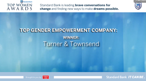 SBTopWomen's tweet photo. Top Gendered Empowered Organisation: Skills Development: Sponsored by @EWCTVET goes to Turner &amp; Townsend

Congratulations @turnertownsend!

#SBTopwomen #SBTopwomenawards #awards https://t.co/M9fRhGi9Ug