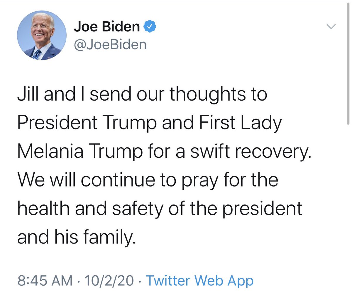 glamelegance's tweet image. Is there anyone who thinks Donald Trump, Donald Trump Jr and their sycophant supporters, wouldn’t have attacked Joe Biden a hundred times by now for being “weak and unfit to be president” if he’d been the one who tested positive??  #ClassyJoe #TrumpHasCovid  #MelaniaHasCovid
