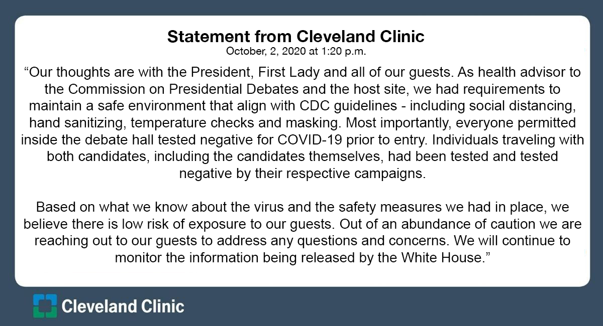 CleClinicNews's tweet photo. Statement from Cleveland Clinic. https://t.co/6ac9jbjIf9