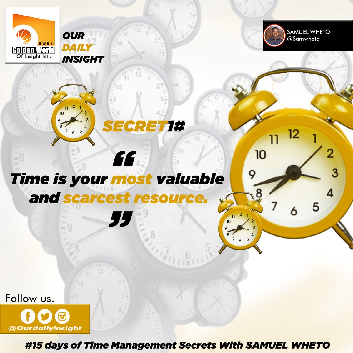 Thesamwheto's tweet photo. Day 1
Secret 1#
Time is the most important asset.
Time is unique because it's the one true equalizer.
@ourdailyinsight
#inspirationalquotes #entrepreneur #success #motivation #marketing #love #money #entrepreneurship #inspiration #mindset #bhfyp #follow #work #OurDailyINSIGHT https://t.co/5nUqS0H2rM