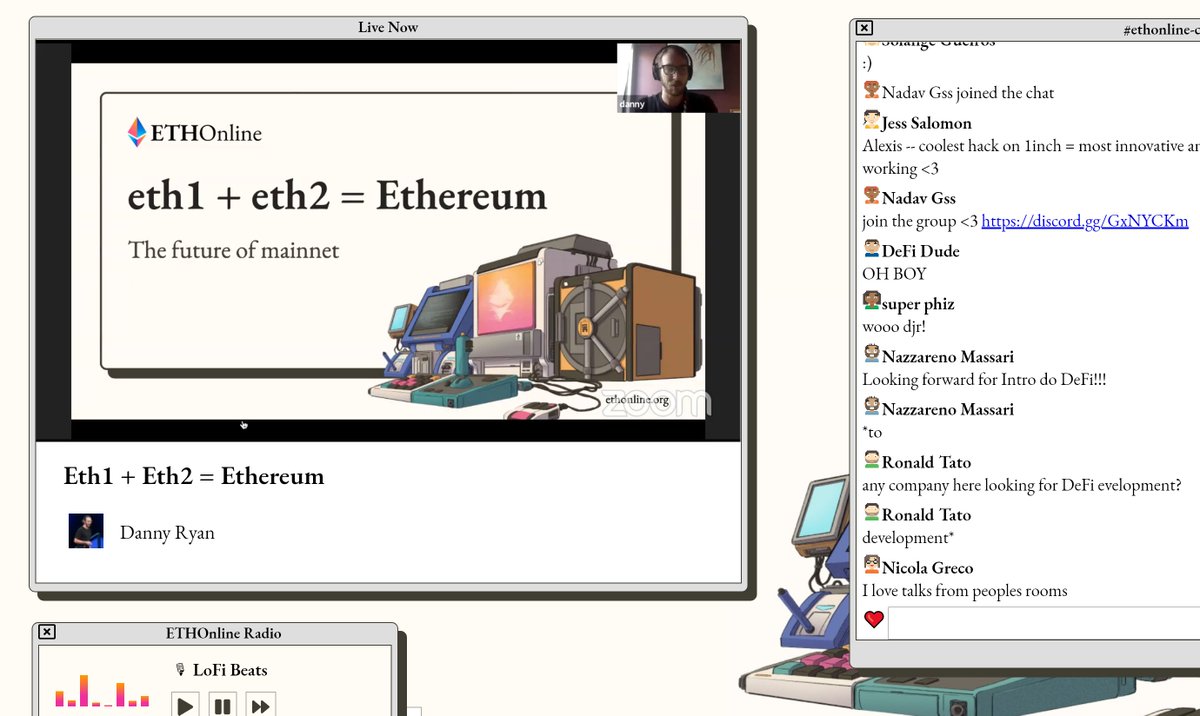 Back to  #ETHOnline Summit talks! @dannyryan starts off the rest of the day of sessions. "Eth1 + Eth2 = Ethereum"→ Join the stream at  http://live.ethonline.org 