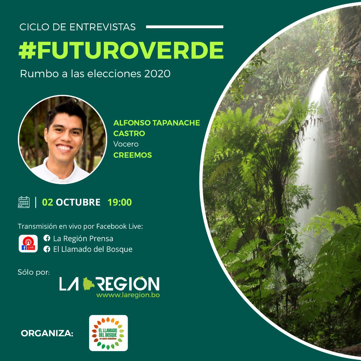 #EleccionesBo

Junto a <a href="/LlamadoBosque/">El Llamado del Bosque</a> damos inicio a la última ronda del ciclo de entrevistas #FuturoVerde con <a href="/rociolloret/">Rocío Lloret Céspedes</a>. Nos acompaña Alfonso Tapanache, vocero de la agrupación Creemos.