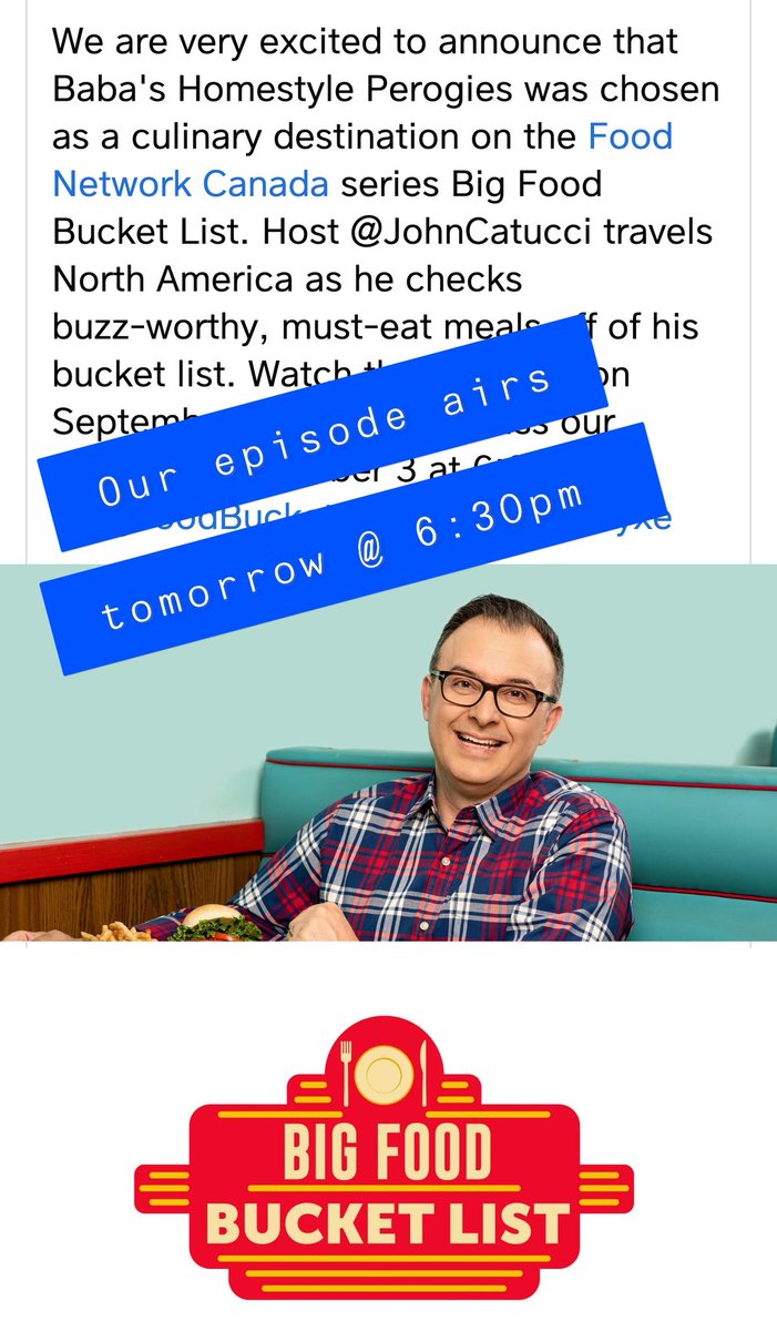Our episode airs tomorrow Saturday October 3rd @ 6:30pm @foodnetworkca #BigFoodBucketList #yxe
instagram.com/p/CF29KMTnOZR/…