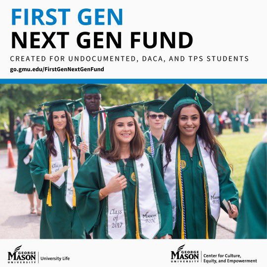 UndocuMason's tweet image. First Gen Next Gen Fund applications are now open Undocumented, DACA, and TPS students‼️ The FGNG Committee will consider requests for up to $2,000 for the scholarship application and $495 to pay for DACA renewal expenses. (1/2)