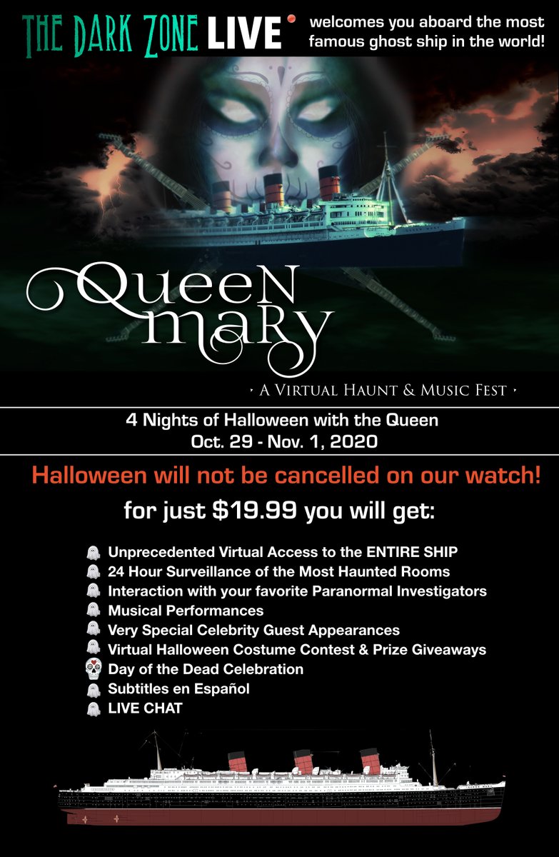EntityVoices's tweet photo. Want to experience the Queen Mary live event from the Dark Zone!  This will be one of the most exciting events and investigations on the world-famous and haunted Queen Mary!!
Get your tickets here for a 4 day, 24-hour live stream!
https://t.co/dOTxiIIE3i https://t.co/aKefshZNHW