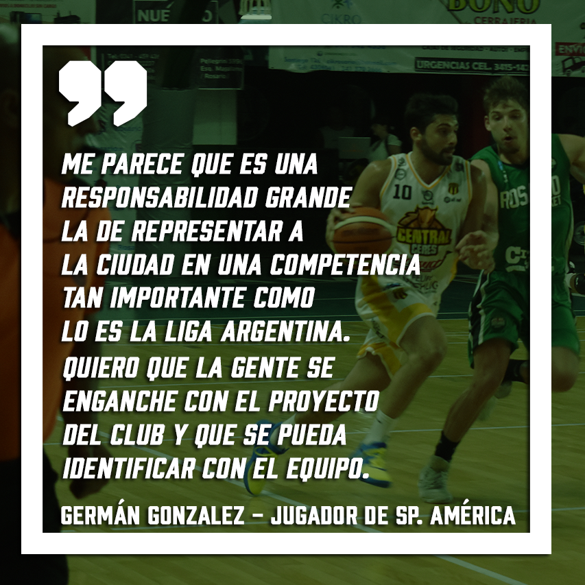 SportivoAmerica's tweet photo. Nuestro escolta @Ger_Gonzalez1 sabe que #ElEquipoDeTodos representa a Rosario en la @LigaARGbasquet ¡Sumate a este gran proyecto! #DaleVerde #AmericaEsGrande https://t.co/QWNnU1wXKX