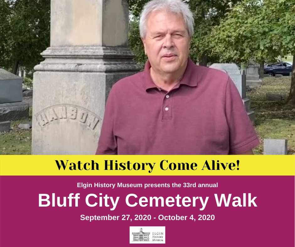 The Cemetery Walk was started 33 years ago by Elgin historian &amp; teacher Jerry Turnquist. There have been about 209 Elginites featured and many vignettes about various topics. This year's virtual tour is ONLY available on YouTube until October 4th!  youtu.be/BVHuDR8pn0Y