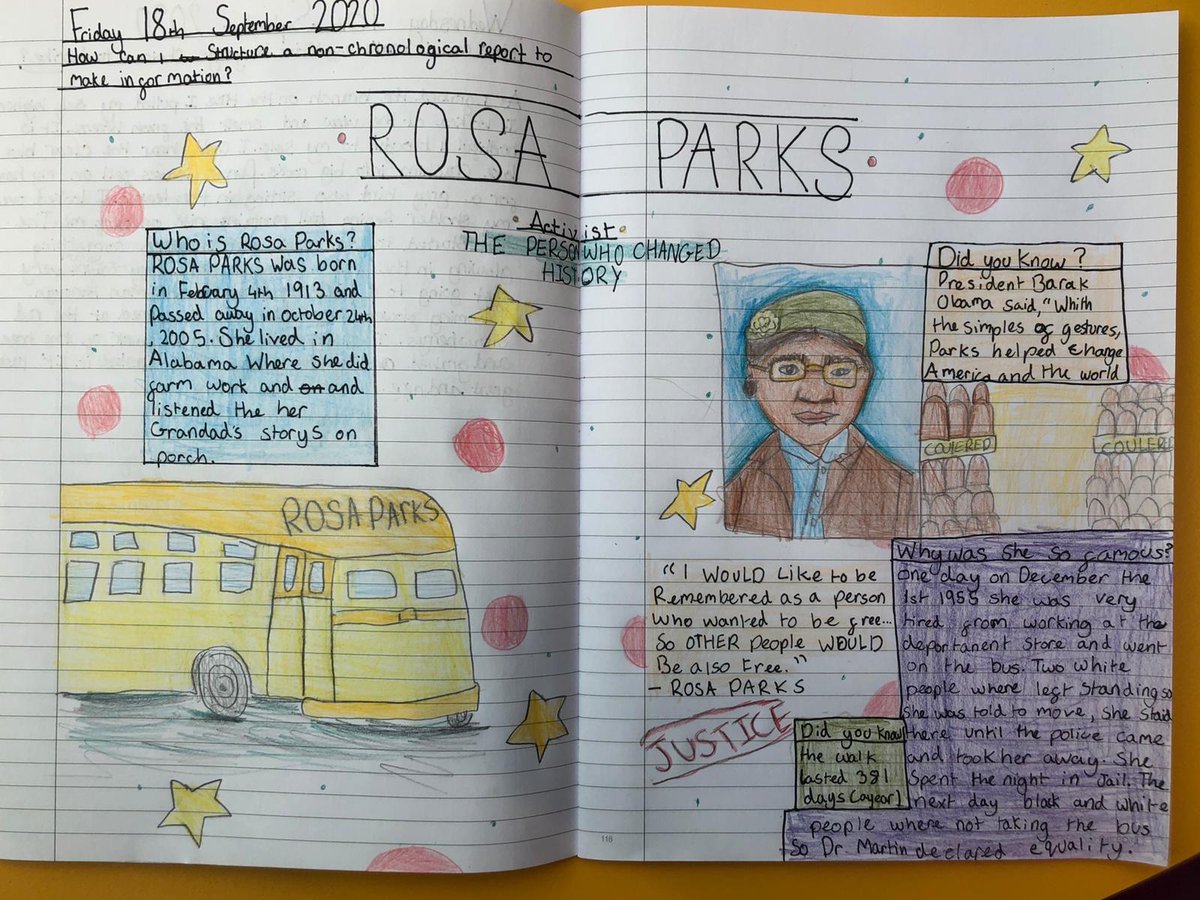 BurstedWood's tweet photo. Excellent work from Year 6 creating non chronological reports about inspirational people! 1/3 https://t.co/7iMSlPkvCc
