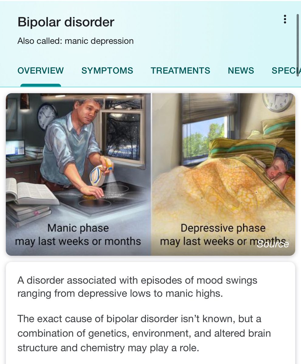 CW // Vent , Mental Illness , Bipolar Disorder Okay wait a minute thinking on that last tweet and doing more research I might,,, actually have that disorder... I thought I had ADHD bc of a diagnosis and my behavior matching to the diagnosis but I think BD is what I REALLY got: