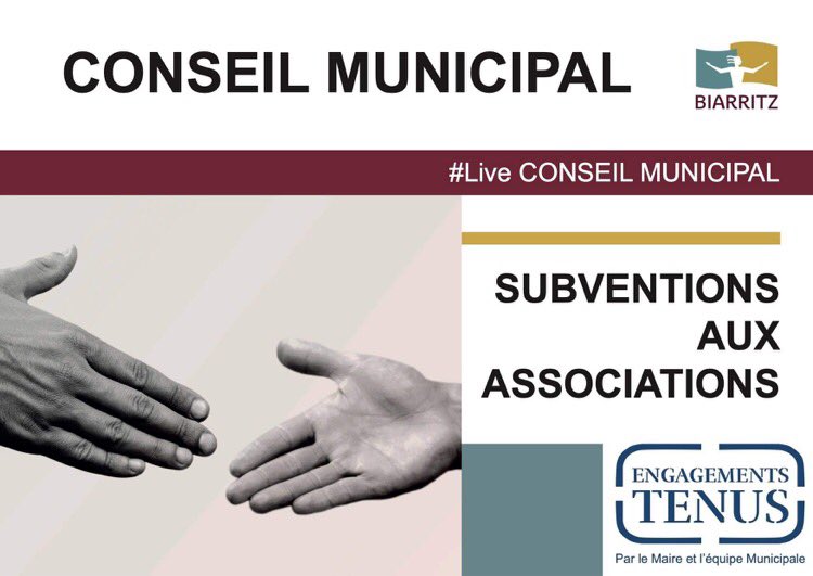 Ville2Biarritz's tweet photo. | SUBVENTIONS AUX ASSOCIATIONS | 
Biarritz soutient ses associations 
Vote des subventions complémentaires https://t.co/SJOpu6kwb0