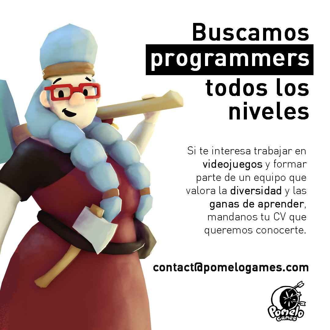 ¡Atención, buscamos programmers para sumar a nuestro equipo!
Escriban a contact@pomelogames.com y difundan a quien le pueda interesar 🦾🤓
¡Gracias!