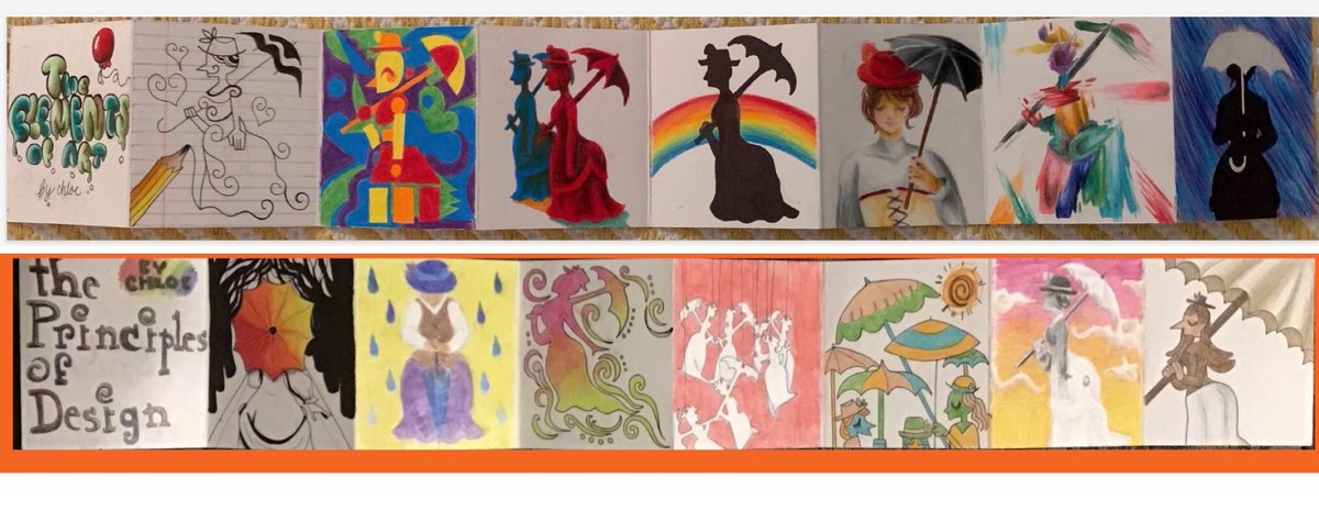 MrsReynoldsArt's tweet photo. Check out Chloe’s Elements & Principles Accordion Book inspired by a famous artwork. Do you know what painting this character came from? #CHS9art #CHS9family #ArtEdMatters @CoppellFineArts @CHS_9 #ElementsAndPrinciples https://t.co/Meheb5NIqN