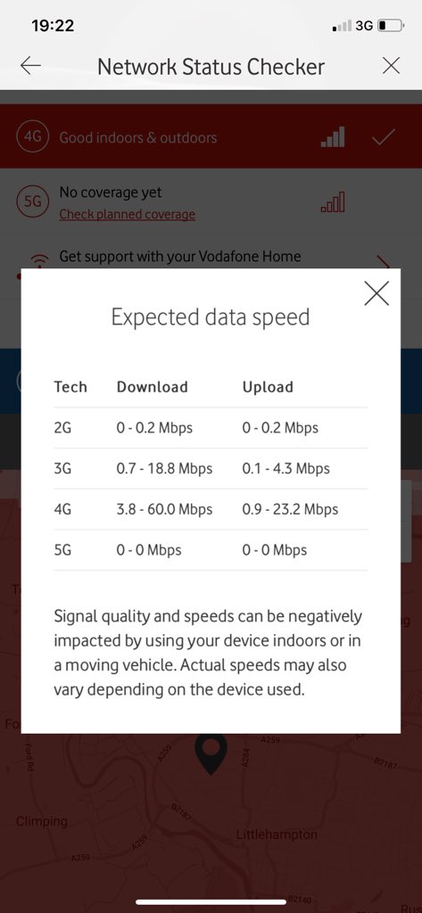 wendle80's tweet photo. @VodafoneUK what’s wrong with these pictures ? No 4G coverage for over 2 weeks , “planned maintenance”  finished yesterday . Speed currently in picture ! 
Fraud of a company , time to contact take this higher as can’t get sense out of an offshore call centre ! https://t.co/WRIoa44mSu