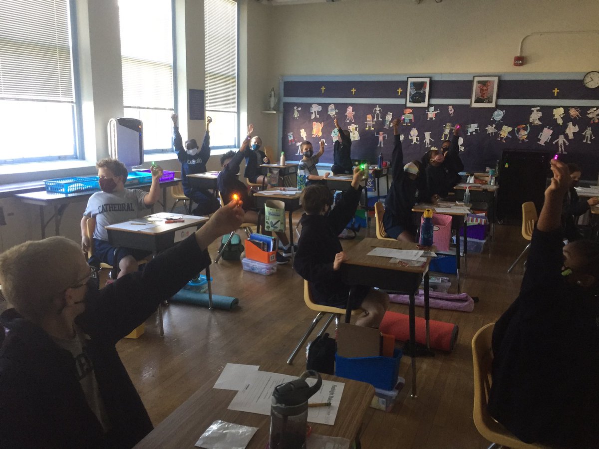 devitt3rd's tweet photo. 4th graders explored electrical energy today by experimenting and creating flashlights out of LED lights, watch batteries, and aluminum foil.  Some were successful, some weren’t, which provided a great lesson on the scientific process and perseverance.  💡💡💡 @cathedralpk8 https://t.co/lsoWnDEvcV