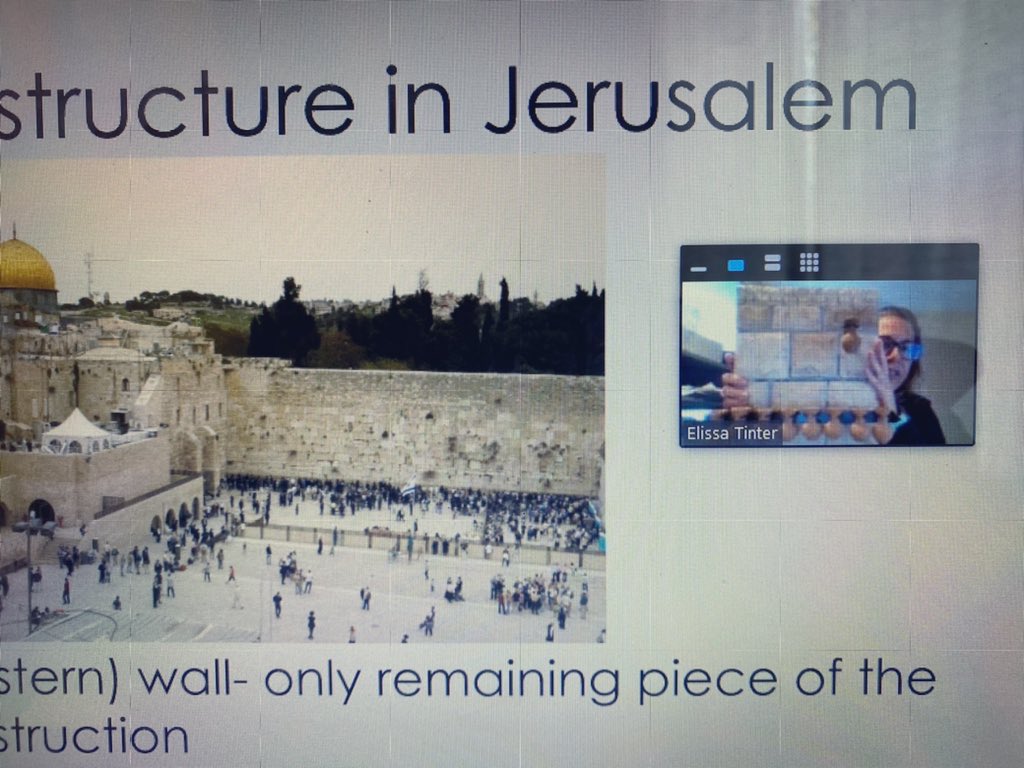 gilbride_mrs's tweet photo. Virtual teaching win: my coteacher @ElissaTinter was able to show our class her Grandma’s (very heavy) Menorah made with a piece of the Western Wall in Jerusalem! How cool?! https://t.co/aI9HQhKH5p