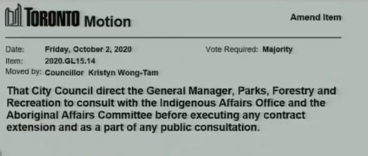 Councillor Wong-Tam moves for consultation with the Indigenous Affairs Office and Aboriginal Affairs Committee regarding the golf courses.