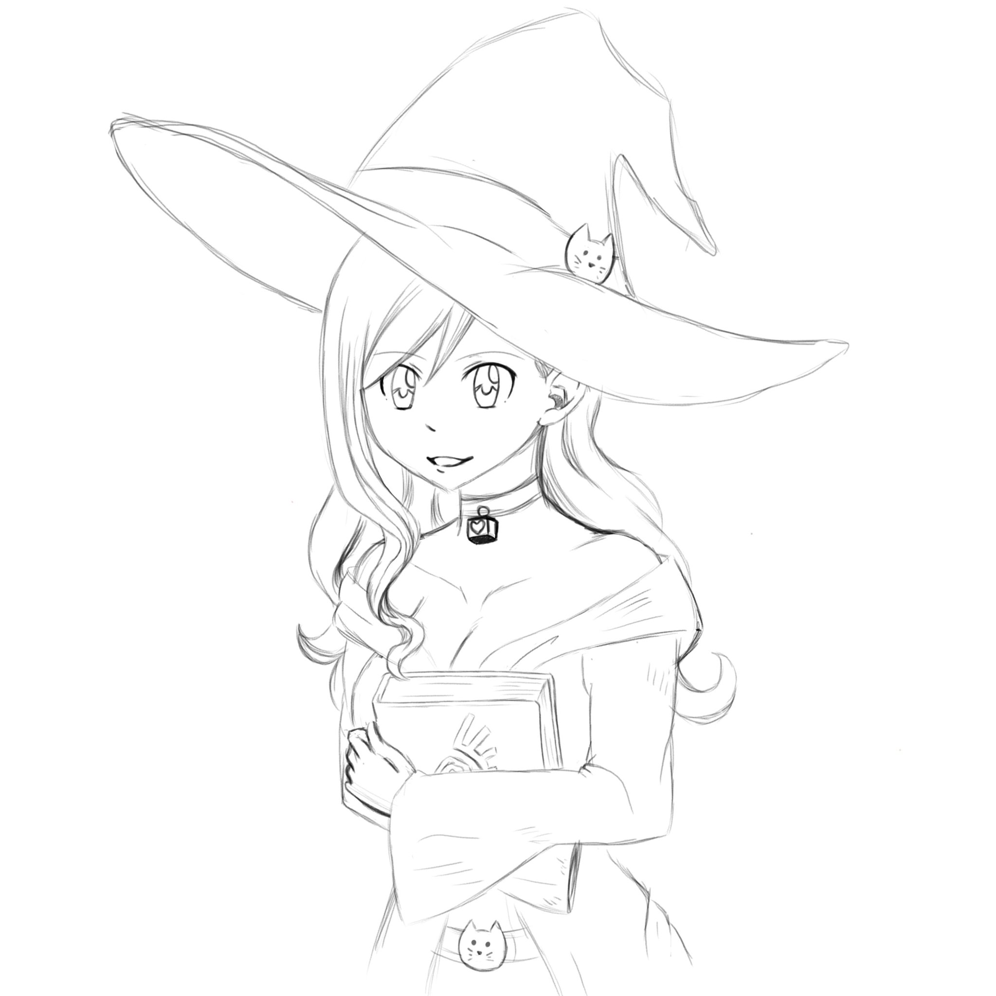 Witch Anime Girl Outline Drawing 17198934 Vector Art at Vecteezy