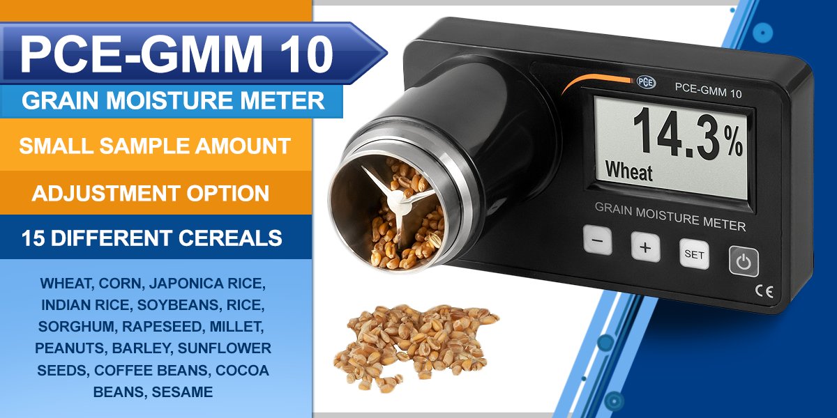 The #grain moisture meter PCE-GMM 10 is a compact #moisture analyzer for up to 15 different cereals. This material moisture meter is an important tool in #mills, #granaries or in processing industries of cereals and legumes. ➡️ ow.ly/gbZj50BI6i6