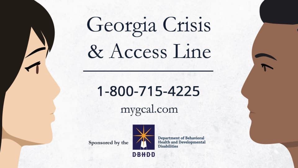 The Georgia Crisis and Access Line is available 24 hours a day, 7 days a week and 365 days a year to help you or someone you know in a crisis. For emotional support and resource information as a result of the COVID-19 pandemic

ow.ly/8PqZ50BHS8e