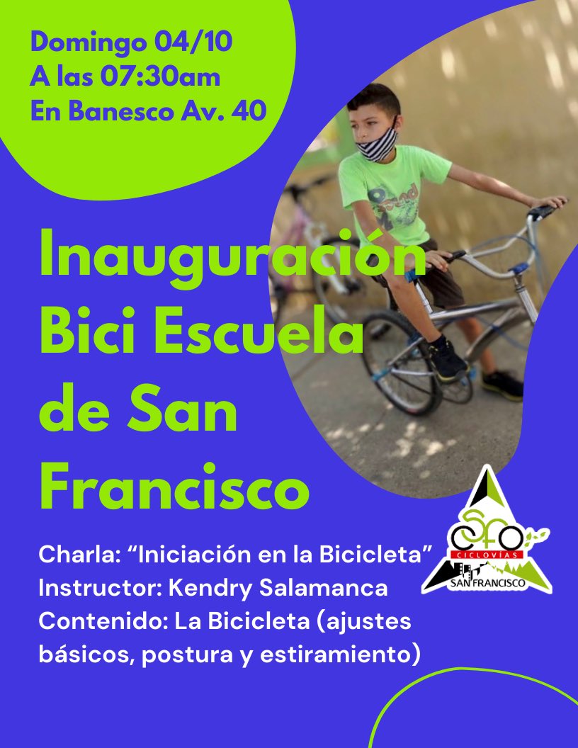 El domingo daremos inicio a la Bici Escuela de San Francisco... Vamos a formarnos como ciclistas urbanos 😉🚴🏼‍♂️🚴🏻‍♀️ #biciescuela #sanfco #zulia #enbici #ciclismourbano