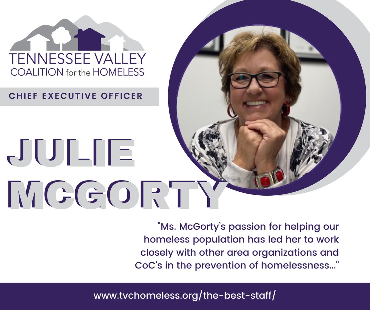 We are proud to announce Julie McGorty as the Chief Executive Officer for the Tennessee Valley Coalition for the Homeless! To learn more and read Ms. McGorty's full bio, visit: tvchomeless.org/the-best-staff/
We are so excited to see where you are going to take us next! #homelessness