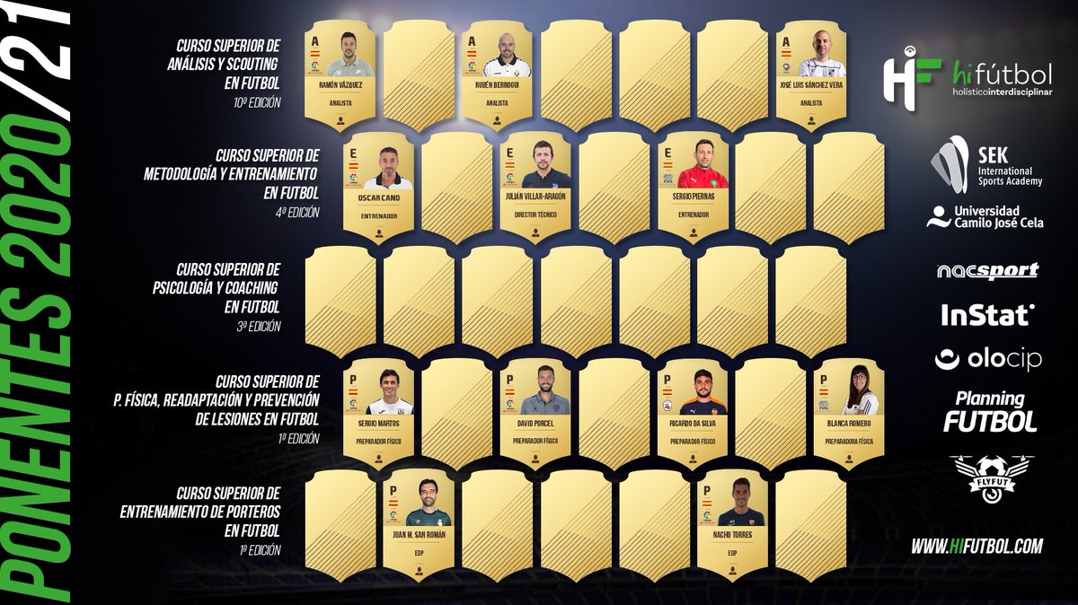 🧩El puzzle se va completando. ¿Qué os parece nuestro elenco de ponentes de la nueva temporada? 
FALTAN SÓLO 19 DÍAS PARA CERRAR EL CUPO DE PLAZAS. ¡No pierdas el tiempo!
#analisisfutbol #entrenamientofutbol #preparacionfisicafutbol #readaptaciondeportiva #psicologiadeportiva