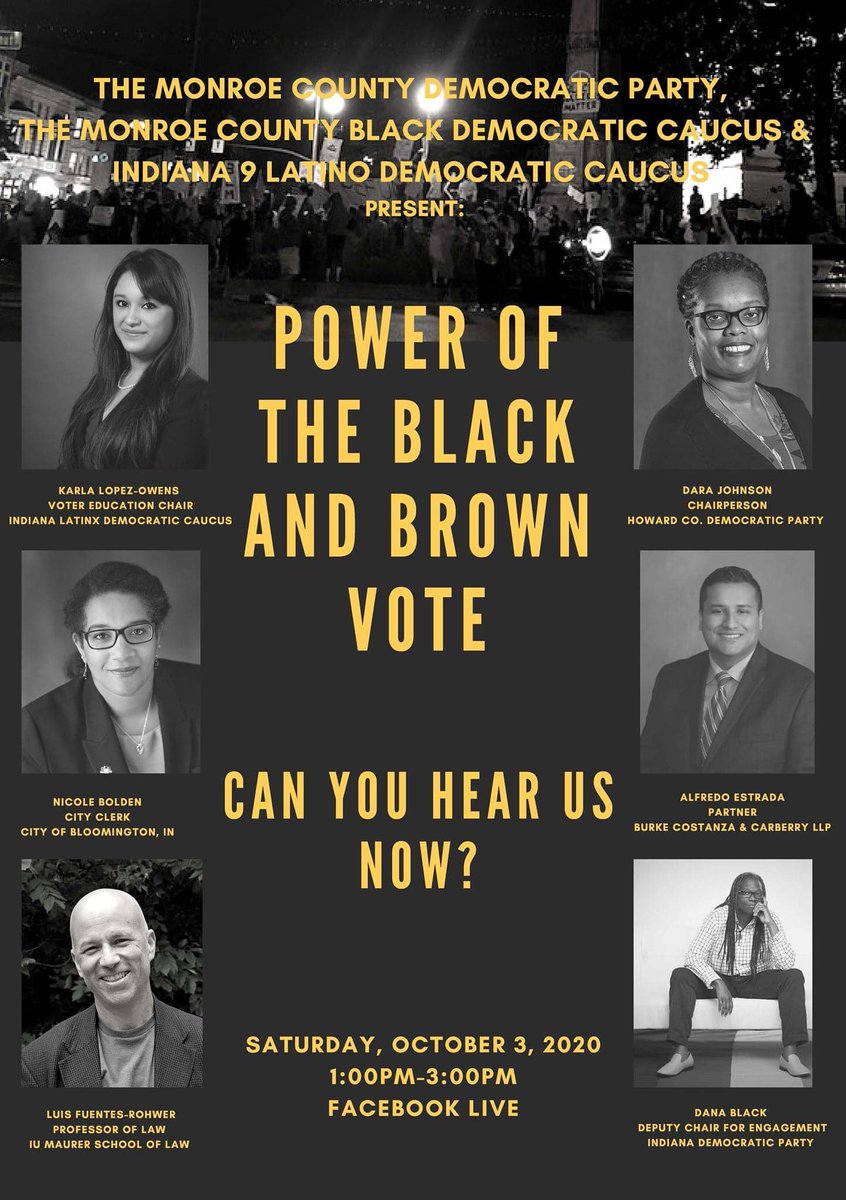 And of course, we're so excited for the 9th District IN Latino Democratic Caucus Chapter's event, Power of the Black & Brown Vote featuring our 1st District Chair Alfredo Estrada & INLDC Voter Ed Chair  @KLOforIndy