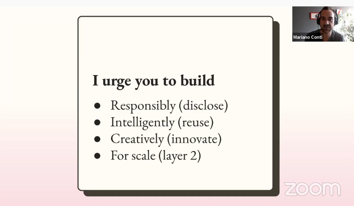 the call to action! let's build:- responsibly (disclose)- intelligently (reuse)- creatively (innovate)- for scale (layer 2)