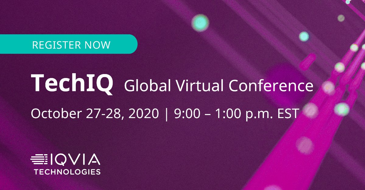 IQVIA_global's tweet image. We look forward to connecting with you all at our #TechIQ Global Virtual conference! Register here:bit.ly/3jrilU2 and join us later this month to discover how industry leaders are orchestrating outcomes for their customers around the world. #IQVIATech