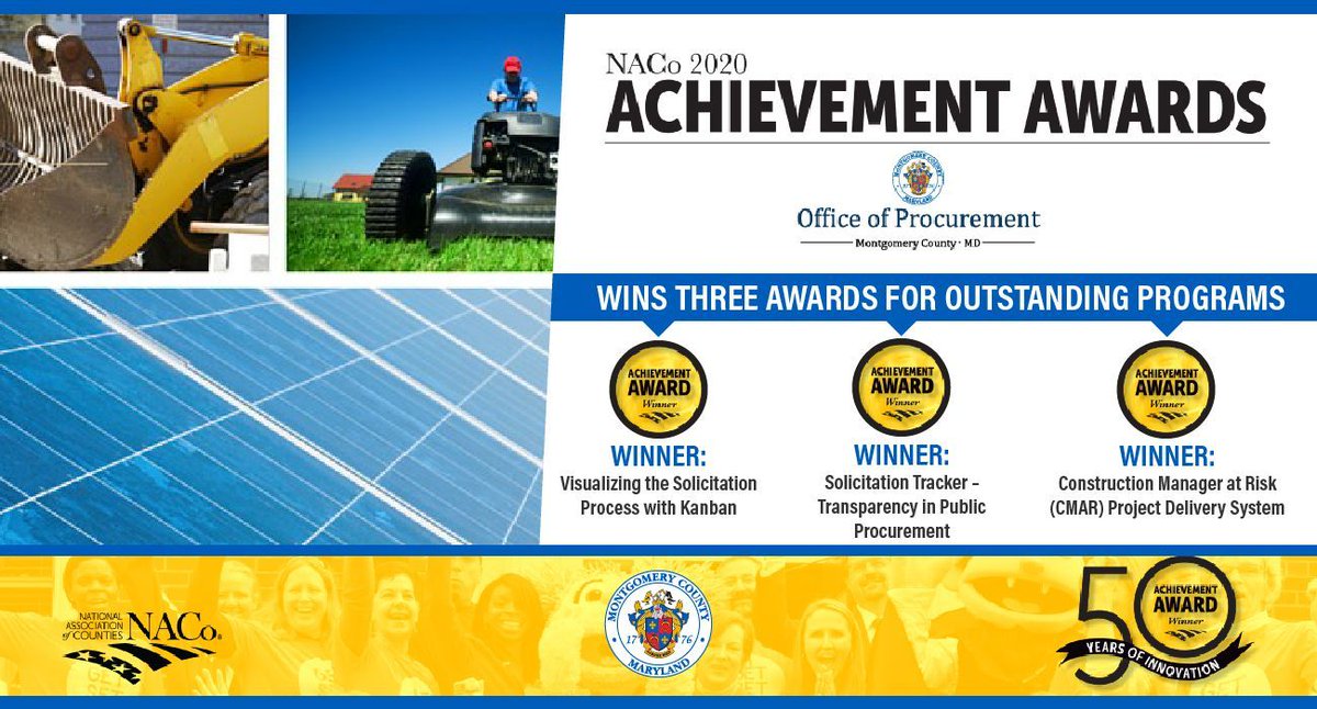The <a href="/MoCoProcure/">Montgomery County MD Office of Procurement</a> received three National Association of Counties achievement awards in the categories of Information Technology and Transportation. Details: buff.ly/3l6a3l4.