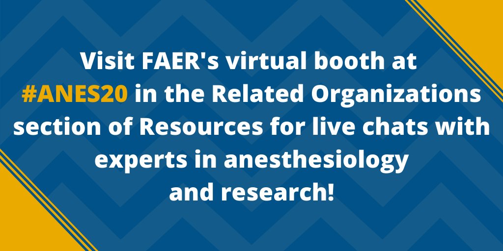 ASALifeline's tweet photo. During #ANES20, @FAERanesthesia is holding live chats with experts in research and anesthesiology at their virtual booth! From 3 to 3:30 p.m. CT, speak with Dr. Roger Johns and @DannyMuehlschMD about FAER's partnered grant with the AHA: https://t.co/sulHMjpiZG https://t.co/Z4z8cy8YO2