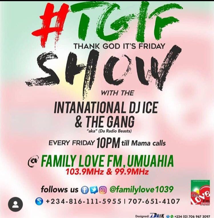 familylove999's tweet photo. #TGIFShow w// @IntnlDJICE  and the gang 
( @chidoski__ x @Mc_Tortorri)

10pm....join us live on the gram!

#TGIFShow #Party #PartyAnimals #Techno #Burna #Wizkid #Davido https://t.co/cYp1qHOiqT