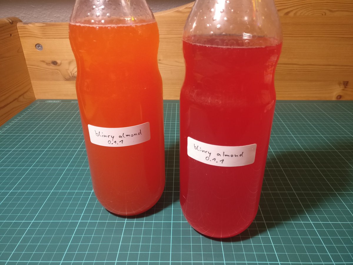 blinry almond 0.1.1 contains less almond oil, to highlights the citrus flavors a bit more. Find the updated recipe here:  https://github.com/blinry/soft-drink-recipes/blob/main/almond.md