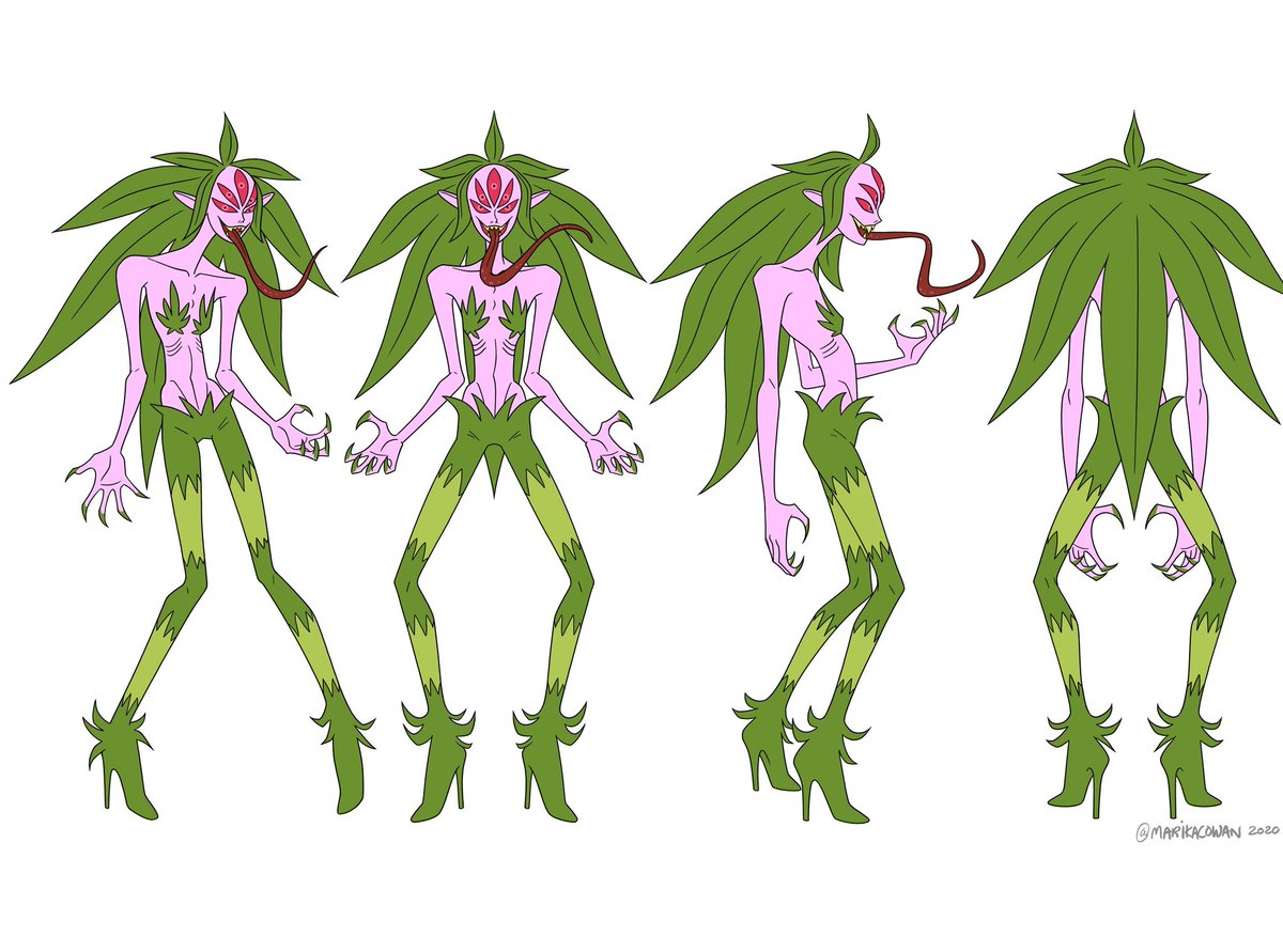 MarikaCowan's tweet photo. Finally getting around to posting my designs for No Tattoo Barista and her CBD Monster form, from last week's episode of Magical Girl Friendship Squad!
This character was so much fun to design, you bet I referenced a LOT of Sailor Moon monsters when developing her look 👹🌙✨ https://t.co/Ja3gji7F0V