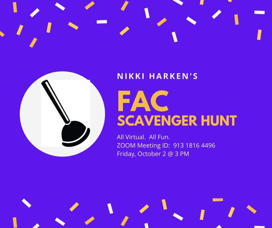Join your Comm &amp; Media faculty for a fun Scavenger Hunt!  Nikki Harken will lead the game that will have you racing around your apartment/room/home to be the first on screen with a ________!!!  Prizes will be awarded!  Countdown!!! 5 minutes!!!! #lonelyinlang #uni_comm_media