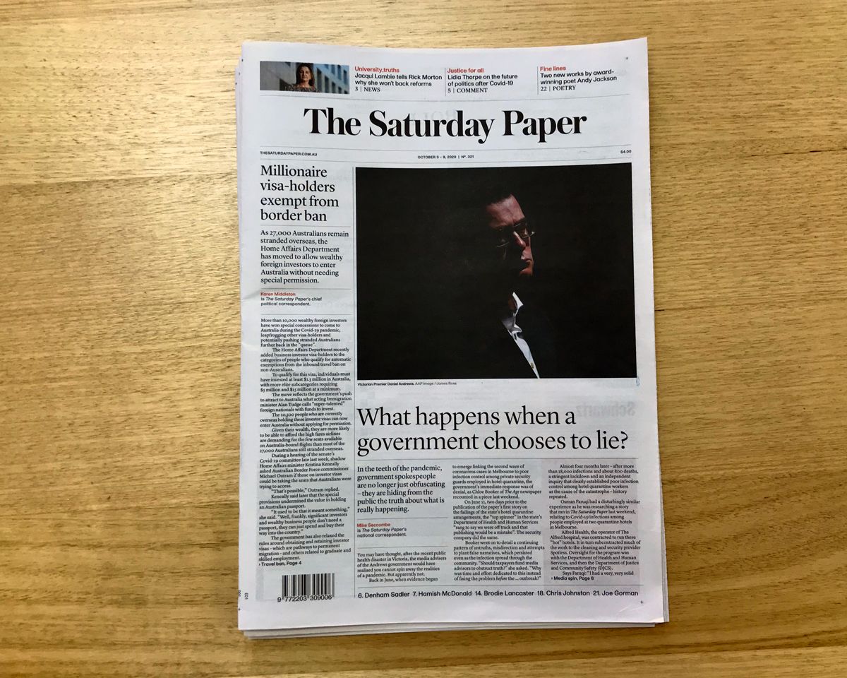 SatPaper's tweet photo. Today's front page: "What happens when a government chooses to lie?" https://t.co/vyyUKcJyeB https://t.co/fynAIh6iSb