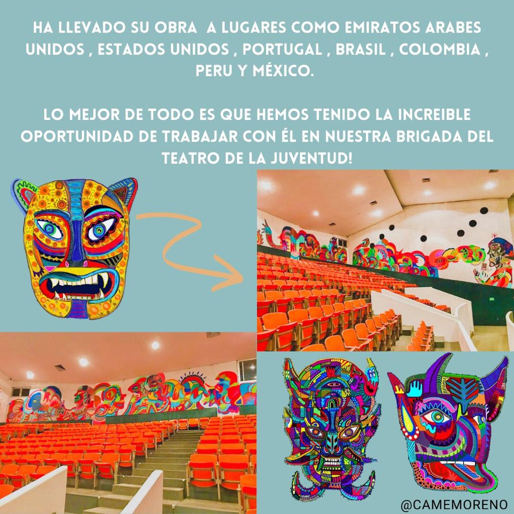 El es Came Moreno. 
A través de su composición, plasma su concepción del mundo 🌎
Es un artista sumamente importante para Artizapán. Colaboró con nosotros en la brigada del teatro de la juventud! ❤️