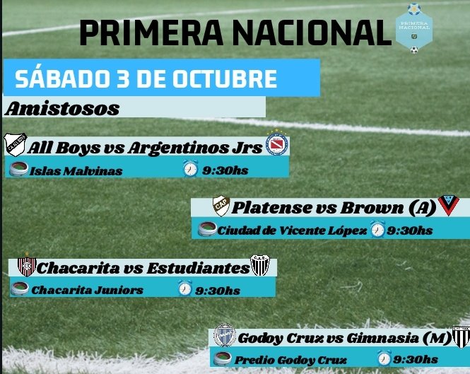 Primera Nacional On Twitter Primeranacional Amistosos Del Sabado 9hs Talleres Vs Instituto 9 30hs Allboys Vs Argentinosjrs 9 30hs Platense Vs Browndeadrogue 9 30hs Chacarita Vs Estudiantes 9 30hs Godoycruz Vs Gimnasiamza