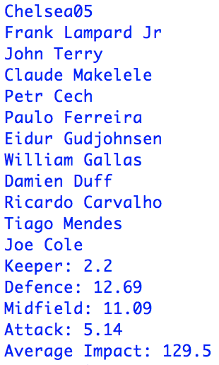 As our example, we will be pitting  @Arsenal 2003/04 vs  @ChelseaFC 2004/05. Here are the two sides, along with their respective positional scores. Note that for this simulation, I'll be using IS (2)