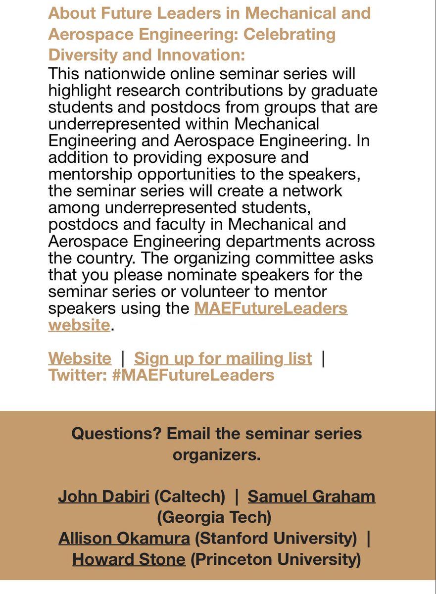 Sam_Graham_UMD's tweet image. Join us for the Future Leaders in Mechanical and Aerospace Engineering in October 14, 2020.
sites.google.com/view/MAEFuture….  #MAEFutureLeaders. #DiversityInEngineering