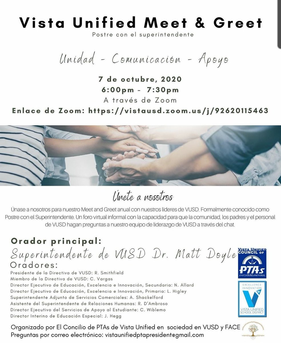 Lake families: the Vista Unified Meet &amp; Greet is coming soon! <a href="/VistaBlueprint/">Vista Unified</a>