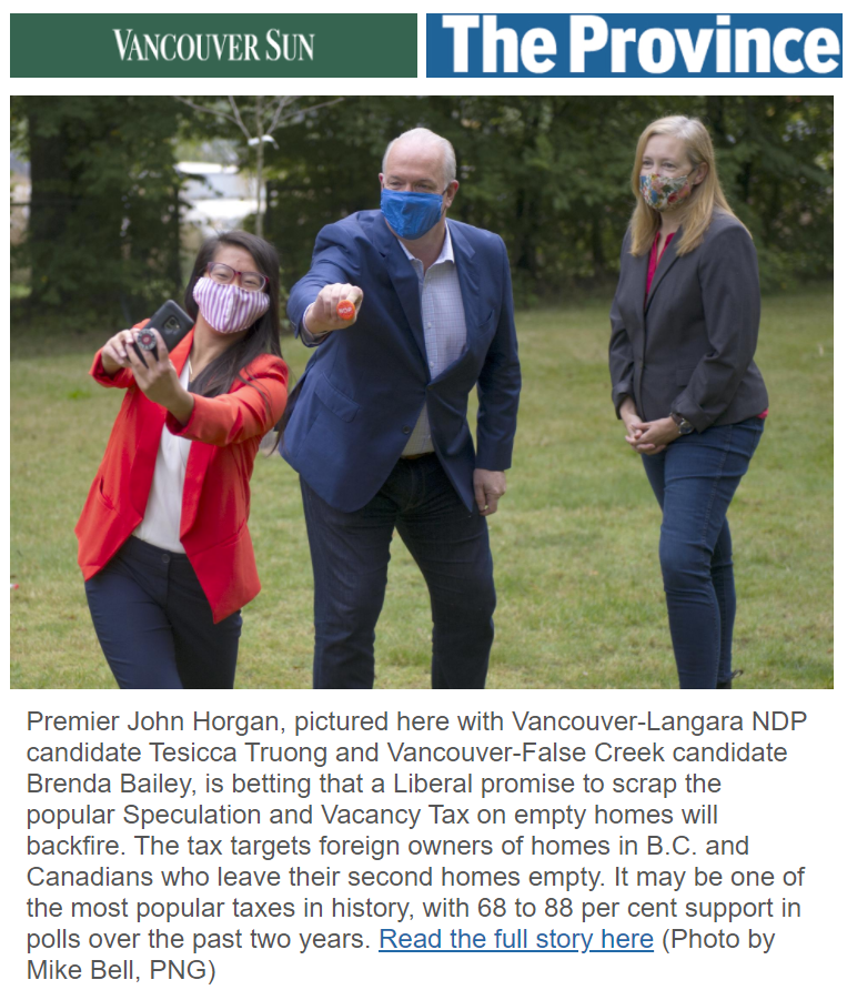 BrendaBaileyBC's tweet photo. It was certainly a surprise to open my email today and see my face on the cover of the newspaper! It was great to talk to @jjhorgan about the needs of my riding and the tech sector, and I hope to continue advocating for more support to tech in the Legislature. https://t.co/e32Ku2NaIs