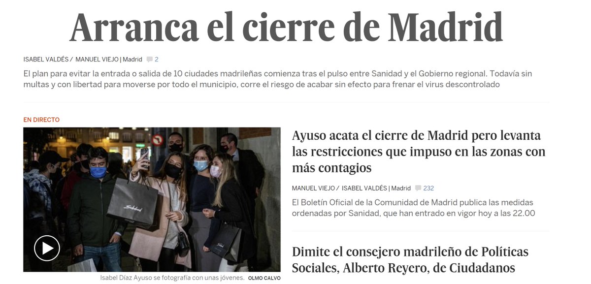 So, a pile of regions are on a partial lockdown in ES again from today. I won't debate the measures/consequences, some seem legit, some just counter-productive, but I'm impressed how both Madrid and the bit.ly/3nes4iP. have managed to apply #gerrymandering to C19.